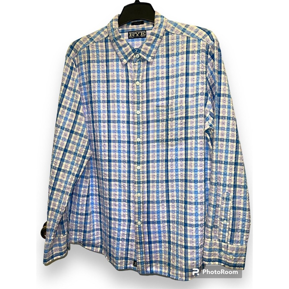 RYE Mens Size Long Sleeve Button‎ Up Multicolor Plaid Shirt Size L Short